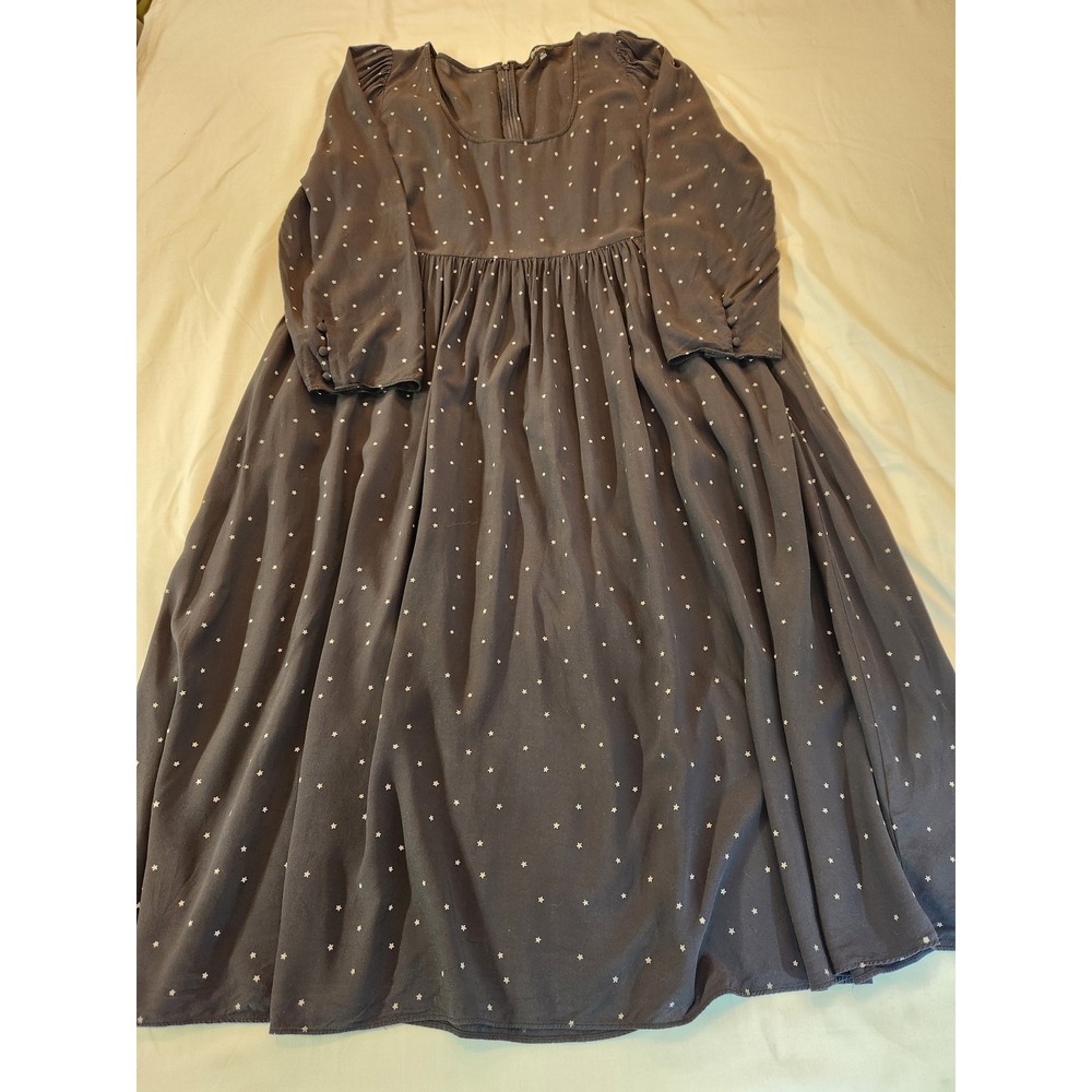 Madewell Star Print Midi Dress Navy Blue Long Sleeve Empire Waist Viscose Sz 14 - Picture 7 of 10